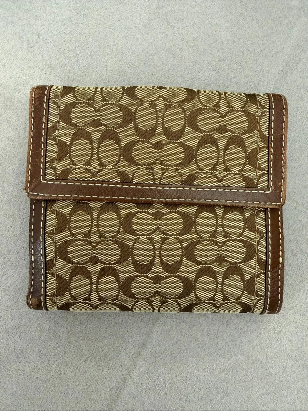 Coach Signature Canvas Wallet in Brown with Buckle Accent